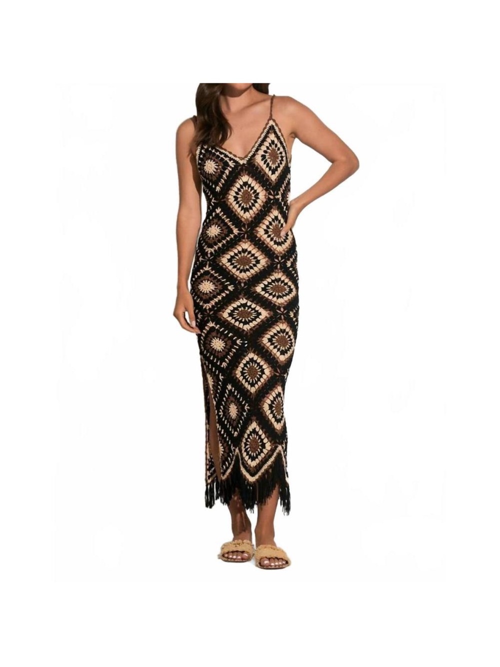 Elan, Aleki  Crochet Maxi Dress with Fringe